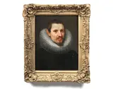Portait of a bearded gentleman wearing a ruff and embroidered black coat, bust length by Frans Pourbus the Younger, oil on panel, sold Apr 2015