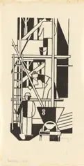 Baustelle by Gerd Arntz, 1926, Holzschnitt auf Japan, sold Sep 2021