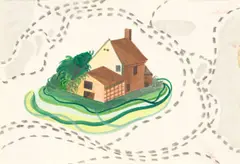 Ohne Titel (mental map: captain cooks cottage; or the voyages of captain cooks mum) by Franz Ackermann, 1992, Mischtechnik auf Papier, sold Mar 2023
