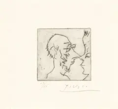 Caricature by Pablo Picasso, 1958, Kaltnadel auf festem Papier, sold Oct 2022