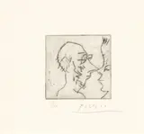 Caricature by Pablo Picasso, 1958, Kaltnadel auf festem Papier, sold Oct 2022