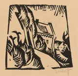 Haus mit Pappeln by Karl Schmidt-Rottluff, 1913, Holzschnitt auf Papier, sold Nov 2015