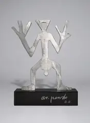 Figur by A. R. Penck, 1995, Edelstahl, gebürstet, auf braun lackierten Holzsockel montiert. Höhe (mit Sockel): 34,5 cm (13 ⅝ in.), sold Dec 2017