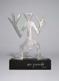 Figur by A. R. Penck, 1995, Edelstahl, gebürstet, auf braun lackierten Holzsockel montiert. Höhe (mit Sockel): 34,5 cm (13 ⅝ in.), sold Dec 2017