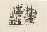 Angler und Schiffe by Lyonel Feininger, 1919, Holzschnitt auf Japanbütten, sold Jul 2020