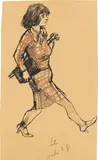 Brünette in kariertem Kleid by Hanna Nagel, 1929, Tuschfeder und rote Tusche auf Papier, sold Jul 2020