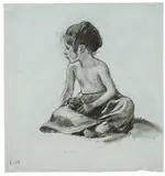Sitzendes Kind by Ludwig von Hofmann, Um 1896, Kohle auf hellblauem Papier, sold Nov 2014