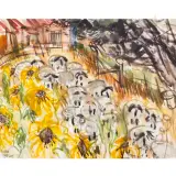 Sunflowers & Suffolk Sheep - Coromandel by Richard Chrisp, sold Oct 2026