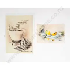 Two Still Life Studies of Fruit & Plant (unframed) by Samuel Cairncross, sold Oct 2026