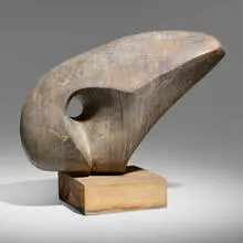Untitled (sculpture) by Modern, c. 1980, carved sandstone, elm, sold Aug 2023