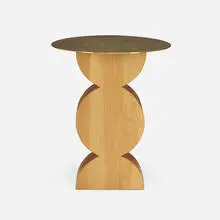 Constantin occasional table by Studio Simon, 1971 / 2013, laminated oak, brass, sold Aug 2023