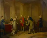 Benjamin Franklin being presented at court to King Louis XVI by French School, oil on canvas, sold Dec 2015