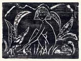 Mädchen zwischen Blattpflanzen by Otto Mueller, 1912, Holzschnitt auf Japanbütten, sold Jun 2009