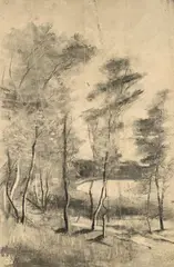 Märkischer See by Lesser Ury, Kohle auf bräunlichem Papier, sold Jun 2009