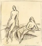 Zwei weibliche Akte by Karl Hofer, Kohle, teilweise gewischt, auf Velin, sold May 2008