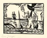 Auf der Quai-Mauer by Lyonel Feininger, 1921, Holzschnitt auf dünnem Japanbütten, sold Nov 2008