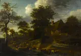 A wooded landscape with figures and sheep by a stream in the foreground by Roelof Jansz van Vries, oil on panel, offered Dec 2015