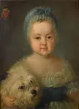 A portrait of a young girl with her dog by Antoine Vestier, oil on canvas, sold Dec 2015