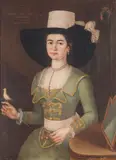 A portrait of a young woman holding a bird, thought to be Anna Maria Nisoli at age 18 by Italian School, oil on canvas, sold Dec 2015