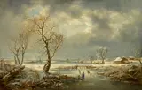 A winter landscape with figures skating in the foreground by Dutch School, oil on canvas, offered Dec 2015