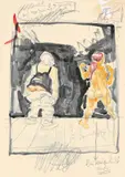 Ohne Titel by Jörg Immendorff, 1997, Aquarell und Bleistift auf Karton, sold Nov 2011
