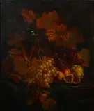 A still life with goblets of wine, grapes and pomegranates by William Hughes, oil on canvas, sold Dec 2015