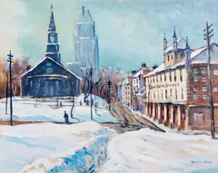 Place D'Armes, Quebec signed JACK GRAY (lower right) by Jack L. Gray, oil on panel, offered Oct 2015