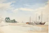 Fischerboote am Zandvoorter Strand by Jacob Gensler, 1841, Bleistift und Aquarell auf Velin, sold Nov 2025