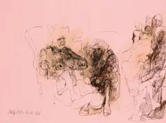 Zwei Alte by Alfred Hrdlicka, 1968, Tusche auf rosafarbenem Ingres-Bütten, sold Nov 2014