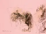Zwei Alte by Alfred Hrdlicka, 1968, Tusche auf rosafarbenem Ingres-Bütten, sold Nov 2014