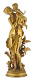 French gilt bronze group of maiden and Cupid by Mathurin Moreau, gilt bronze, sold Oct 2014