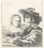Self Portrait with Saskia (B., Holl. 19; H. 144) by Rembrandt Harmensz van Rijn, 1636, Etching, Boon's second state (of 3), sold Oct 2014