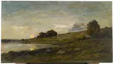 Troupeau de moutons au bord de la rivière by Charles-François Daubigny, oil on panel, sold Oct 2014