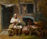Enjoying the sunshine by James Clarke Waite, oil on canvas, sold Oct 2014