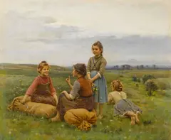 Four happy girls by César Pattein, oil on canvas, sold Oct 2014