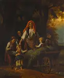 A mother with her children in a country lane by German School, oil on canvas, sold Oct 2014
