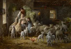 Feeding time by Luigi Chialiva, oil on canvas laid down on board, sold Oct 2014