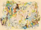 Wisperndes Labyrinth der Hände by Bernard Schultze, 1965, Aquarell, Faserstifte und Zungencollage auf Papier, sold May 2014