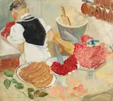 Im Fleischerladen by Bernhard Hasler, 1927, Öl auf Holz, sold Nov 2014
