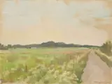 Landschaft mit Feldweg by Lotte Laserstein, Um 1940, Gouache auf Velin auf Hartfaser aufgezogen, sold Jun 2016
