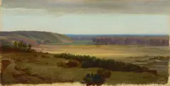 Blick über eine Landschaft by Deutsch, um 1840, Öl auf Papier, sold Jun 2016
