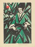 Dame in Grün by Otto Lange, 1916, Farbholzschnitt auf Papier, sold Nov 2019