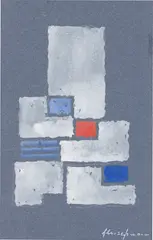 Ohne Titel by Adolf Fleischmann, Um 1964, Gouache und Deckweiß über Kreide auf blau-grauem Papier, sold Nov 2019
