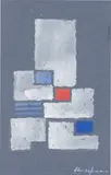 Ohne Titel by Adolf Fleischmann, Um 1964, Gouache und Deckweiß über Kreide auf blau-grauem Papier, sold Nov 2019