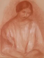 Femme assise by Pierre-Auguste Renoir, circa 1900, red and white chalk on light brown paper, sold Oct 2014
