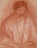 Femme assise by Pierre-Auguste Renoir, circa 1900, red and white chalk on light brown paper, sold Oct 2014