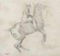 Cheval se cabrant (La courbette) by Edgar Degas, 1881-85, Counterproof on wove paper, transferred from the original charcoal drawing, sold Oct 2014