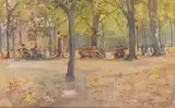 Im Tiergarten by Franz Skarbina, 1900, Aquarell und Gouache auf Papier, auf Karton aufgezogen, sold Nov 2019