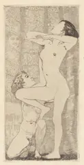 Stehauf Männchen (Erotisches Blatt, Nr. II)“ / „Amor (Erotisches Blatt, Nr. III)“ / „Verfolgung (Erotisches Blatt, Nr. IV)“ / by Max Klinger, 1919, Drei Radierungen auf Papier, sold Jun 2022