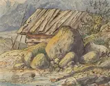 Fischerhütte an einem Fjord by Deutsch, um 1830, Aquarell über Feder in Schwarz auf Velin, sold Jun 2022